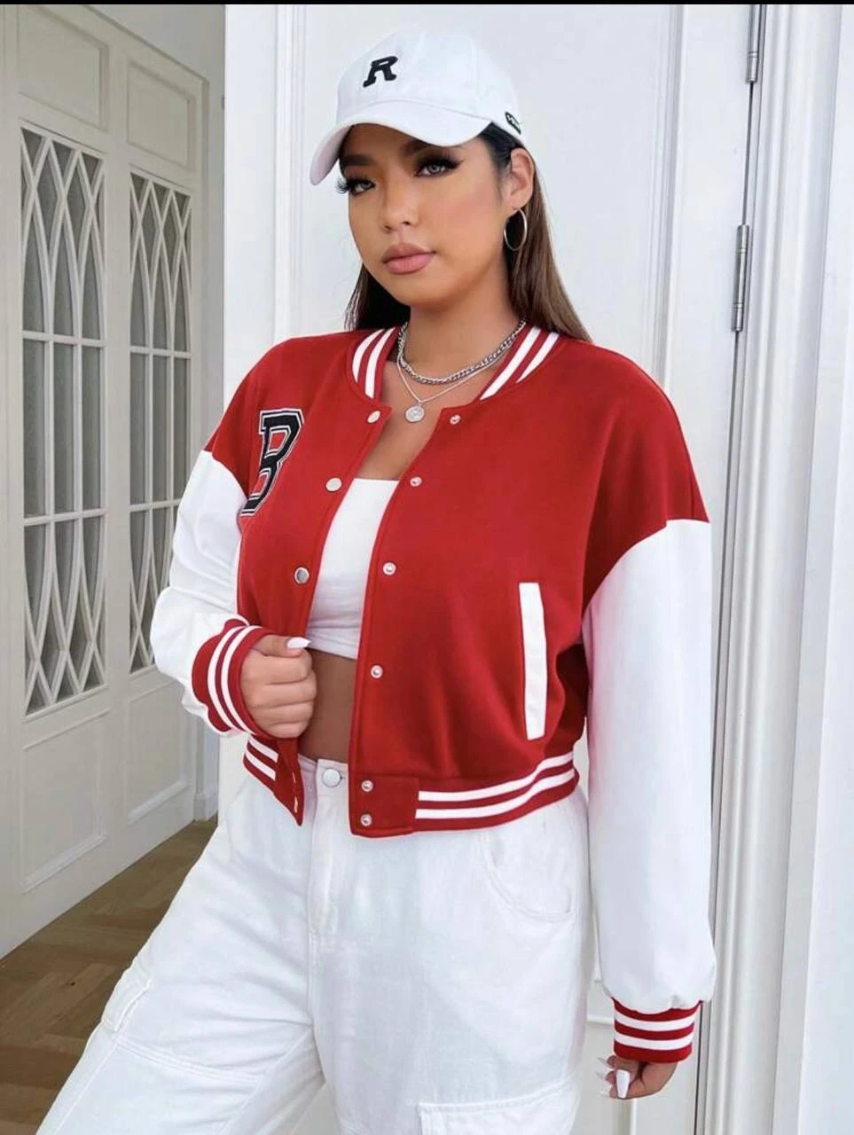 Red / White stripes Baseball Jacket