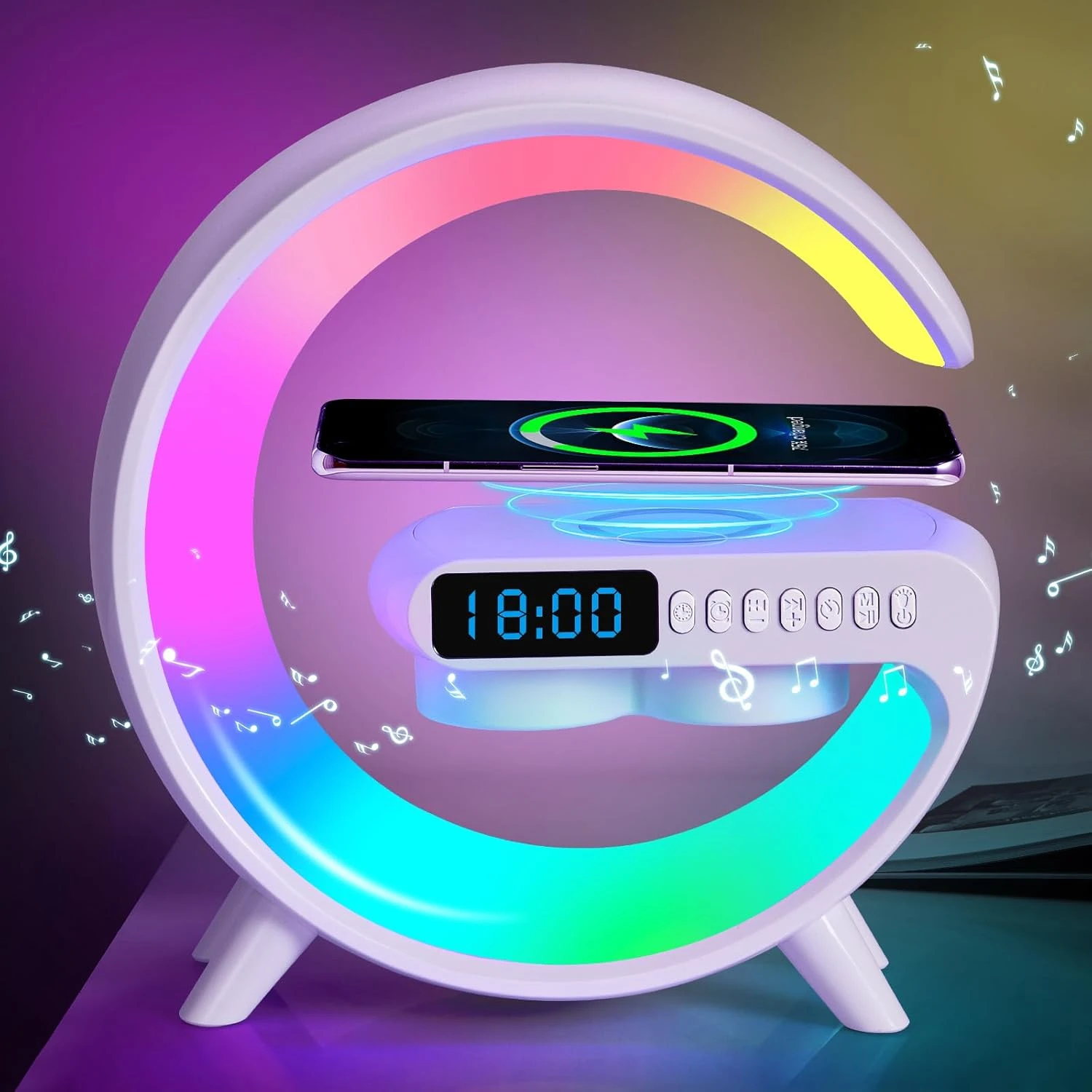 Wireless Charging Atmosphere Lamp with Bluetooth Speaker Alarm Clock Night Light