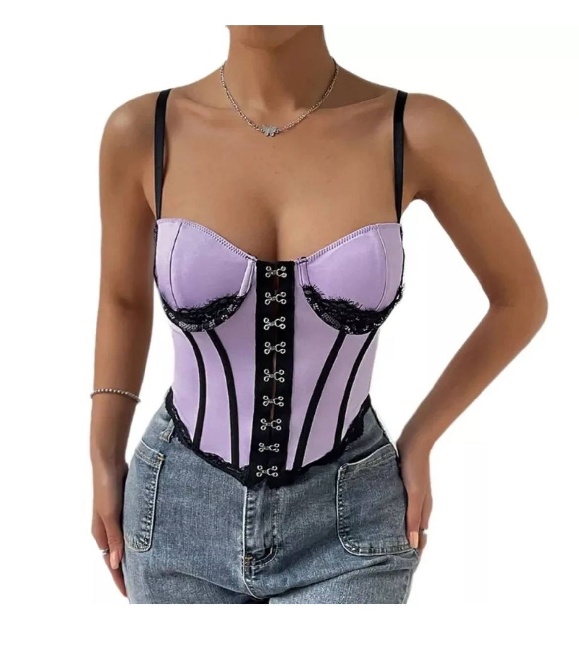 Spaghetti Strap Tanks Top for Women Corset Bodysuit Fish-Bones Crop Top