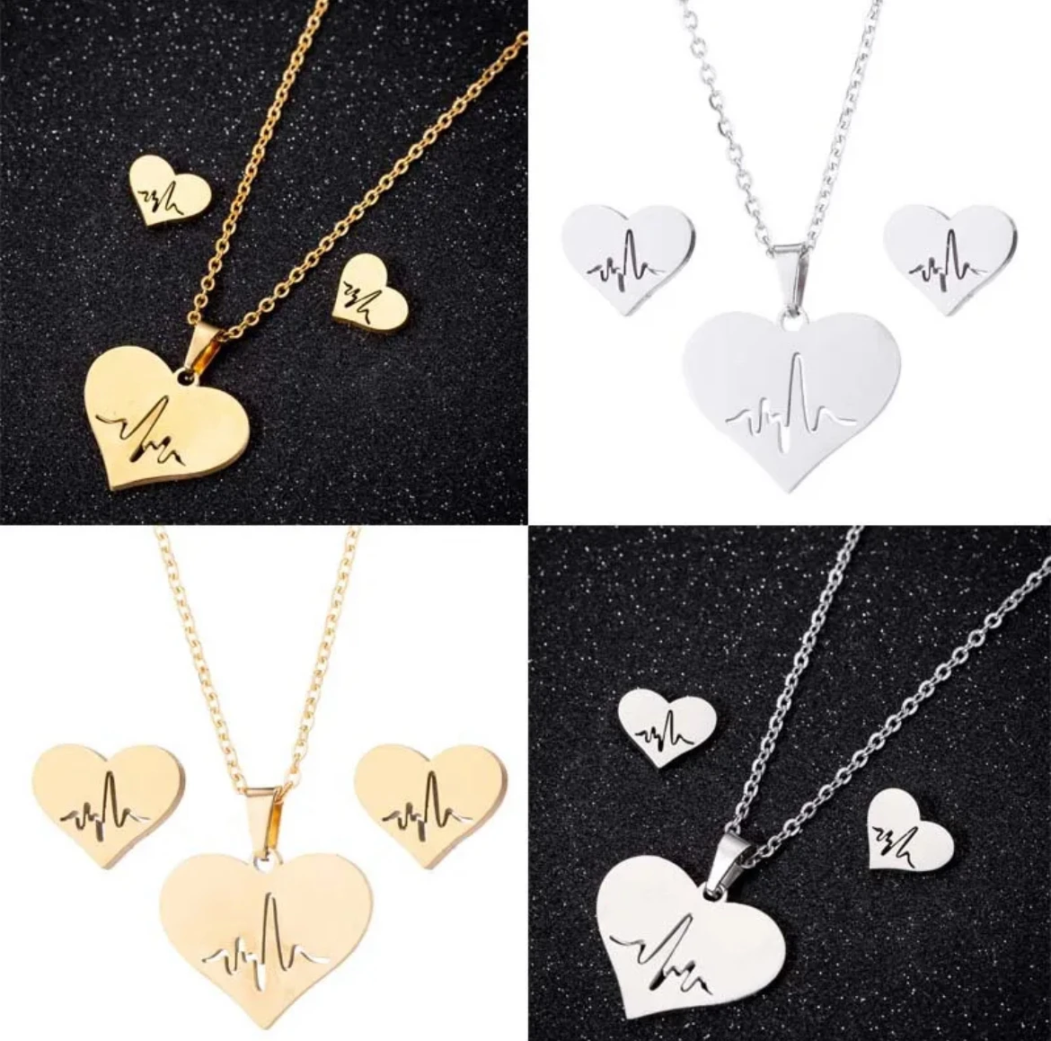 Gold Nurse Gifts for Women Heart Pendant Necklace Heart Earring EKG Heartbeat Ne