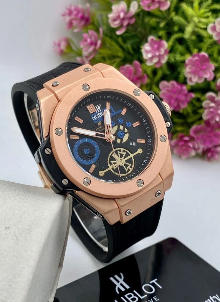 Hublot Classic Fusion 18kt Rose Gold Hand Wind Skeleton Dial Black Leather Men's