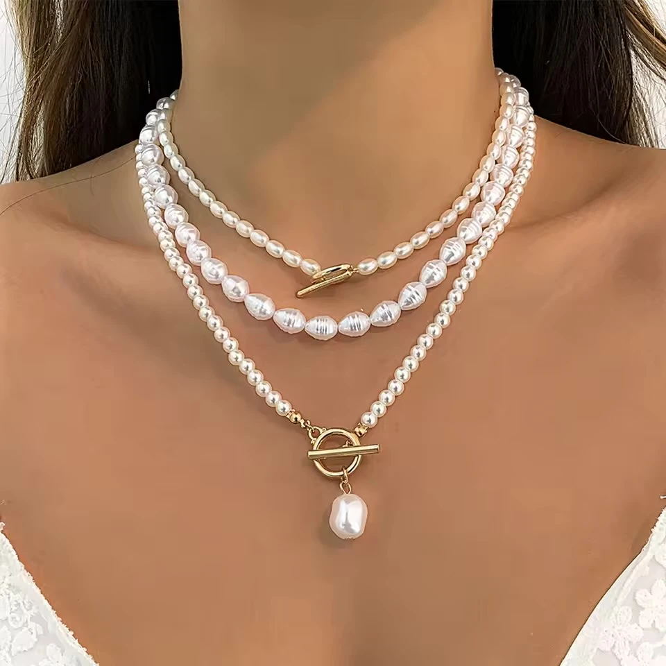 3Pcs/Set Elegant Vintage Imitation-Pearl Love Heart Pendant Necklace for Women P