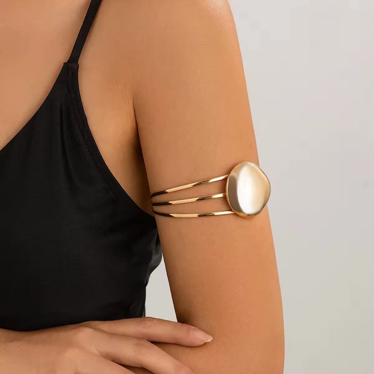 Fashion Gold Open Triple Layer Strip Cuff Bracelet Silver Geometric Large Disc C
