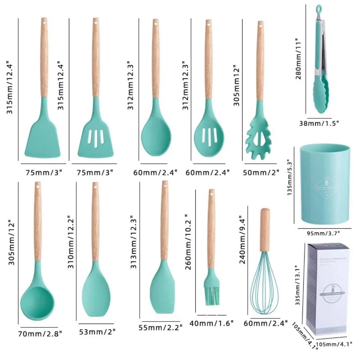 12 pcs kitchen cooking utensils set holder baking non stick silicone spatula