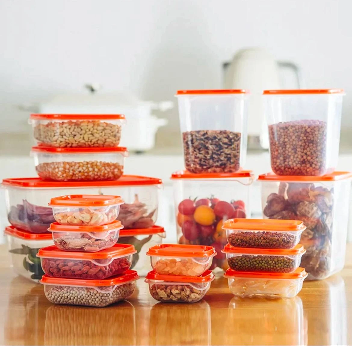 Freezer safe BPA free 17 pcs square plastic storage containers kitchen food stor