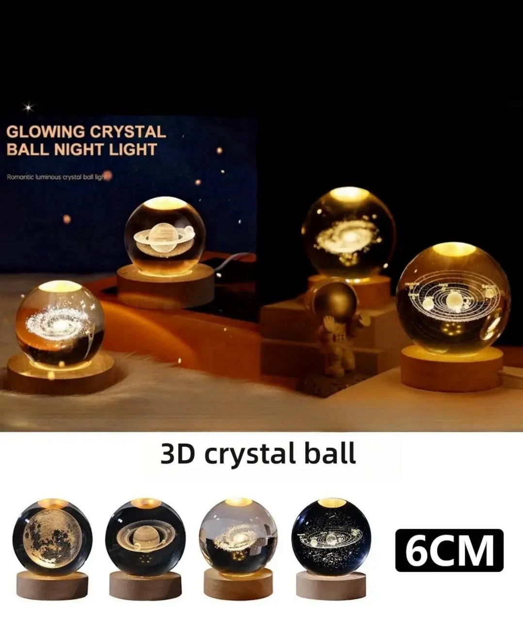 3D crystal ball night lamp sphere moon stable home decor crystal ball